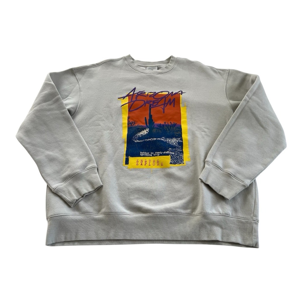 H&M Arizona Dream Dessert Crewneck Sweatshirt‎ Unisex Gray Cactus Long Sleeve L